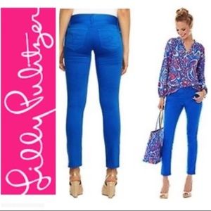 Lilly Pulitzer Worth Skinny Sateen Pants BREWSTER BLU Sz 6